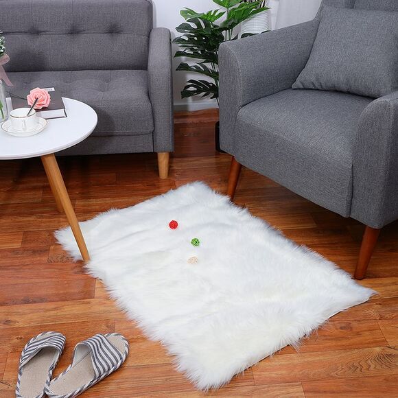 Soft Faux Fur Rug Indoor Fluffy Area Rugs Rectangle Floor Mat 2 x 3ft Snow White - Picture 2 of 6